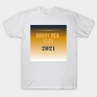 happy new year 2021 holiday blue to gold yellow gradient pattern T-Shirt